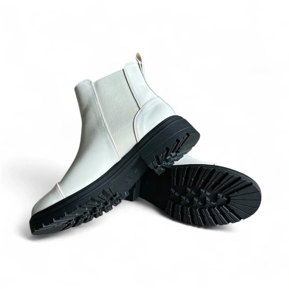 White Chunky Chelsea Boots Lug Sole Platform Booties | Boutique 10